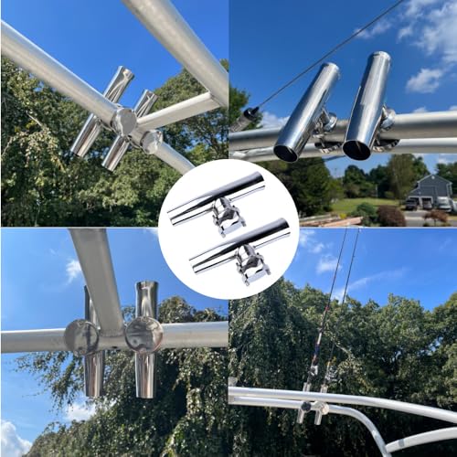 Fishing Rod Holders for Boat, 2 Pack Stainless Steel Tournament Style Boat Rod Holder Clamp for Boat 1-1/4" to 2" Rail with Gimbal Pin