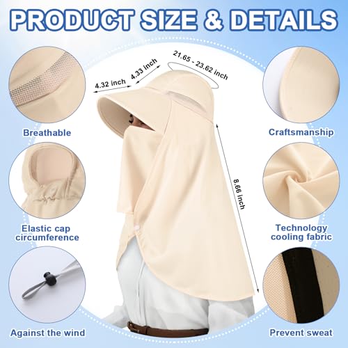 Skicuff 1/3 Pcs Women Sun Hat with Neck Flap Face Cover UPF 50+ UV Protection Wide Brim Visor Fishing Hat for Outdoor Hiking - color: Beige