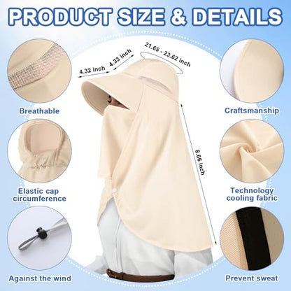 Skicuff 1/3 Pcs Women Sun Hat with Neck Flap Face Cover UPF 50+ UV Protection Wide Brim Visor Fishing Hat for Outdoor Hiking - color: Beige