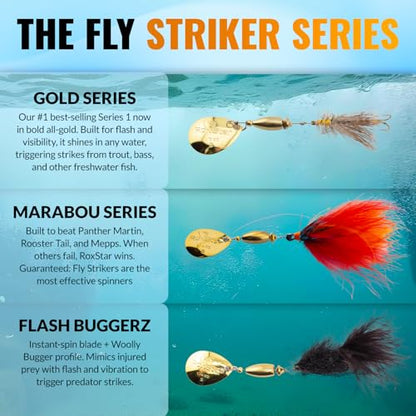 RoxStar Fly Strikers Proven Nationwide to Out-Fish Any Spinner | Hand-Tied in The USA | Most Versatile Fishing Spinner Ever! Trout, Bass, Steelhead