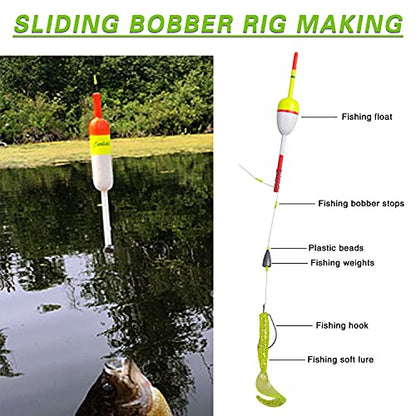 AGOOL Bobber Stops for Fishing Floats, 100Pcs Slip Bobber Stop Knots with Plastic Beads Bobber Stoppers for Fishing Line or Fishing Leader Saltwater Freshwater Fishing Tackle - color: Green