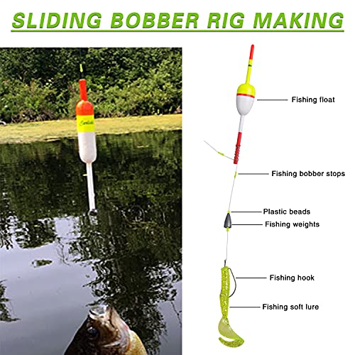 AGOOL Bobber Stops for Fishing Floats, 100Pcs Slip Bobber Stop Knots with Plastic Beads Bobber Stoppers for Fishing Line or Fishing Leader Saltwater Freshwater Fishing Tackle - color: Green