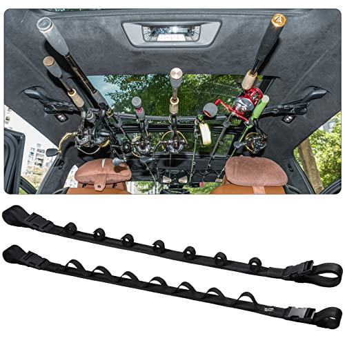 Dr.Fish Car Fishing Rod Holder, 5/7 Rod Adjustable Fishing Pole Rack | Durable Nylon, Adjustble Roof-top Holder Rack for Vehicles, Pick Up, Full Size SUV. Available in 5 or 7 rod Capacity - size: 7 Rod Buckle Mount, 30-50"