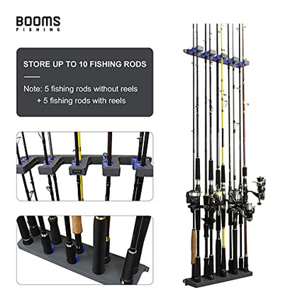 Booms Fishing Rod Holder for Garage: Wall Mount Fishing Pole Holders for Garage | Fishing Rod Rack Holds Up to 10 Rods, Vertical/Horizontal/Ceiling Fishing Pole Racks, WV4 Gray + Blue - color: Gray + Blue