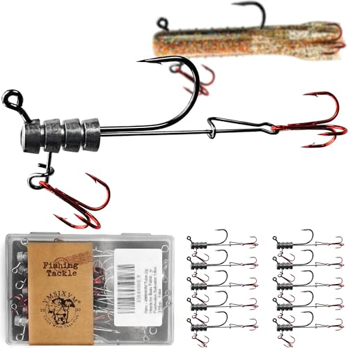 30/20/10 Pcs Tube Jig Heads for Bass Fishing, Tube Bait Worm Hooks rigs for Freshwater Saltwater, 5/16oz, 1/4oz, 3/16oz, 1/8oz - color: A1-5/16oz(10 Pcs Tube Jigs + 20 Pcs #8 Red Triple Hooks)
