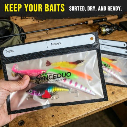 Synceuo 20pcs Soft Plastic Bait Bags, 7"x5" Reusable Bait Packaging Storage with Label Strips for Fishing Lure Making Supplies, Clear Soft Bait Binder Small Tackle Organizer - size: 7 x 5 in, 20pcs