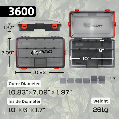 RUNCL Fishing Tackle Box, Waterproof Airtight Stowaway, 3600/3700 Tray Tackle Box with Adjustable Dividers, Plastic Storage Organizer(4pcs 3600) - color: 4pcs 3600