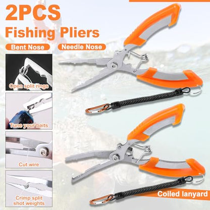 12 Pcs Fishing Tool Kit Fishing Pliers with Lanyard, Fillet Knife, Floating Fish Lip Gripper, Fishing Braid Scissors, Tool Retractor, Fishing Hook Remover and Odor Absorber Tool, Fishing Gear