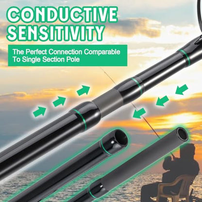 Sougayilang 3 Piece Surf Fishing Rod Combo Medium/Heavy Travel Spinning Rod with 4000/5000 Size Reel Baitfeeder Combo(9'/10'/11'12') - color: green, size: 12ft-Spinning-3Pc-H