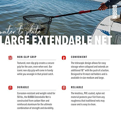 BUBBA Extendable Net with Corrosion Resistant Construction, Non-Slip Grip Handle and Carbon Fiber Shafts for Fishing, Angling, Boating and Outdoors - size: Large