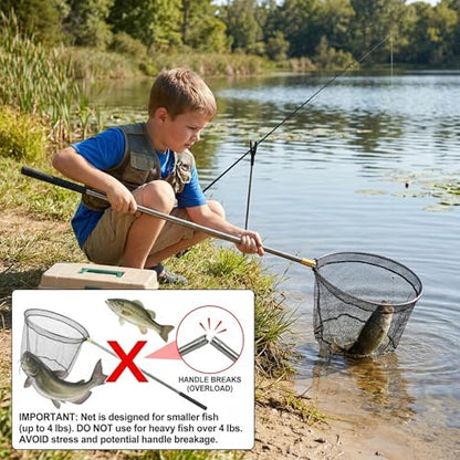 Fishing Landing Net with Aluminum Telescoping Pole 75" Long Handle,Rubber Coated Nylon Mesh,for Steelhead,Salmon,Fly,Kayak,Catfish,Bass,Trout,Shrimp,Crab,for Easy Catch & Release,Extend to 75 Inch