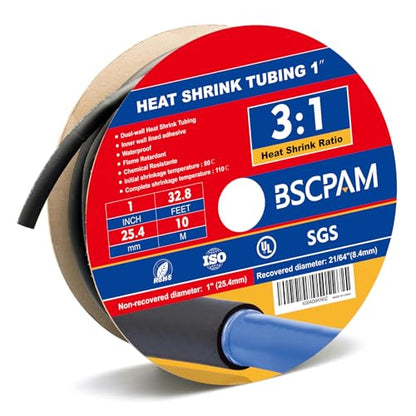 1 Inch Heat Shrink Tubing, 32.8 Ft Roll Industry Marine Grade 3:1 Shrink Ratio Shrink tubing, Adhesive Lined Heat Shrink Tube, 1" Waterproof Shrink Tube for Wires Home Marine Automotive - size: 1"-32.8 Feet
