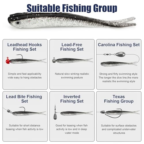 50 PCS Crappie Jigs, Soft Plastic Crappie Lures, Lifelike Forked Tail Minnow Baits, Scented Rubber Lures for Freshwater and Saltwater Bass, Trout, Walleye