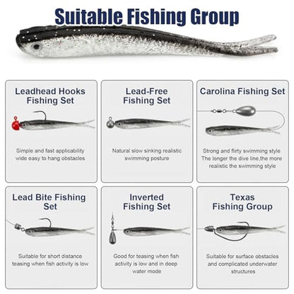 50 PCS Crappie Jigs, Soft Plastic Crappie Lures, Lifelike Forked Tail Minnow Baits, Scented Rubber Lures for Freshwater and Saltwater Bass, Trout, Walleye