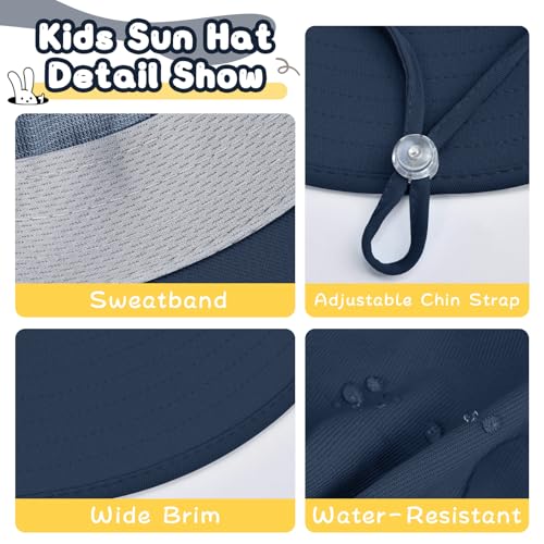 ZOORON Outdoor Kids Sun Hat with Neck Flap UPF 50+ Sun Protection Fishing Hat Wide Brim Summer Kids Beach Hats for Girls Boys - color: 1pack-navy