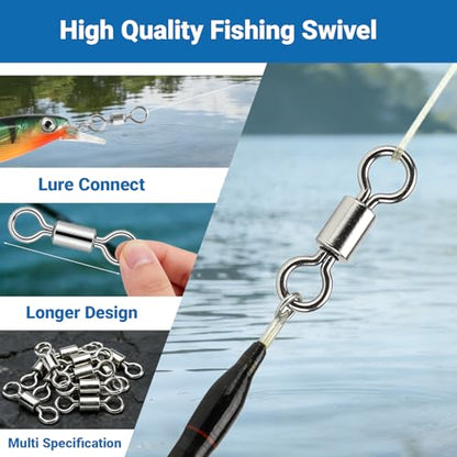 QISHUO High Strength Fishing Swivel Saltwater Heavy Duty Barrel Swivel Snap Stainless Steel Swivels Fishing Connect SUS304 - size: Size #4 (187lb) 50pcs