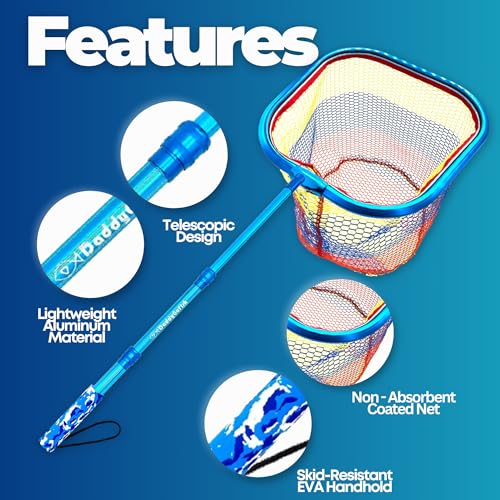 DaddyGoFish Kids Fishing Net - Extendable Telescopic Landing Net for Boy Girl Children Catching Small Fish Crab Shrimp Minnow Dragonfly Beach Pier Lake River Ocean - color: Style 3 (Blue)