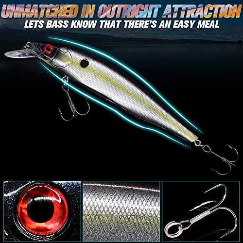 XFISHMAN Jerkbait Kit - Minnow Lure - Suspending - Bass, Smallmouth Bass, Walleye, Largemouth Bass - 1 Piece - color: Sexy-Shad, size: 85mm（3-1/3"in）