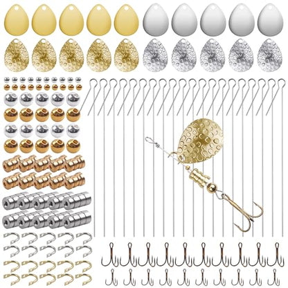 Fishing Spinner Lure Making Kit,141pcs Inline Spinner Making Supplies Kit DIY Spinnerbaits Accessory Pliers Spinner Blade Clevis Wire Shaft Treble Hooks Beads Fishing Spoon Rigs Tackle Set - style: 140pcs