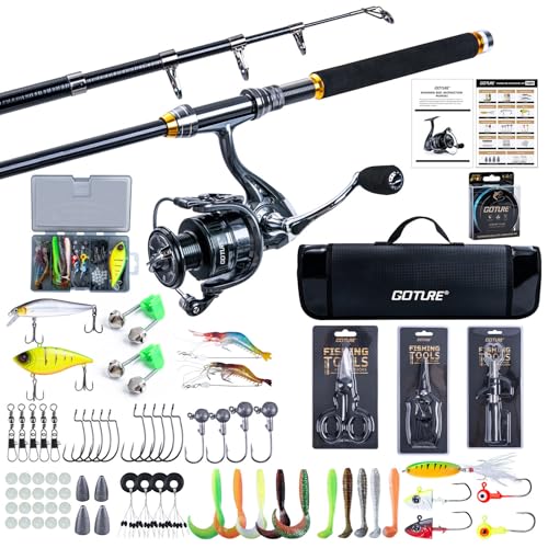 Goture Fishing Rod and Reel Combos,1.8M-2.7M Telescopic Fishing Pole Spinning Reel Line Lures Set with Carrier Bag,Telescopic Rod Kit for Starter Travel Saltwater Freshwater Gear Gift - color: C5:Fishing Full Kit with Carrier Bag, size: 7 ft/2.1 m