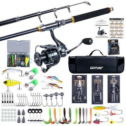 Goture Fishing Rod and Reel Combos,1.8M-2.7M Telescopic Fishing Pole Spinning Reel Line Lures Set with Carrier Bag,Telescopic Rod Kit for Starter Travel Saltwater Freshwater Gear Gift - color: C5:Fishing Full Kit with Carrier Bag, size: 6 ft/1.8 m