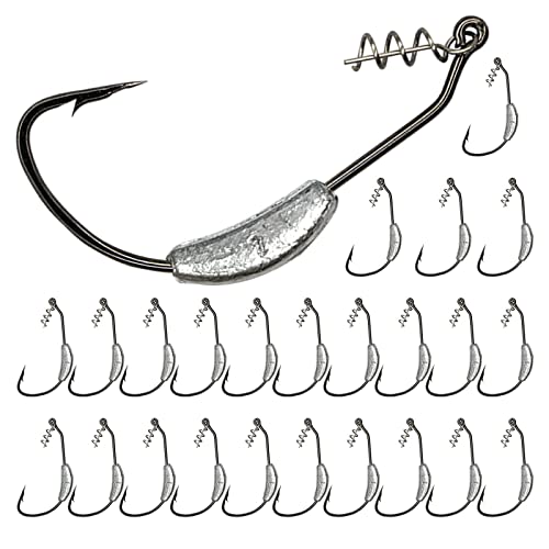 25 Pack Weighted Swimbait Hooks, Jig Heads with Twist Lock, Soft Plastic Worm Fishing Hooks 1/0 2/0 3/0 4/0 5/0 - color: B(Size 2/0, 1/11 oz, 25-pack)