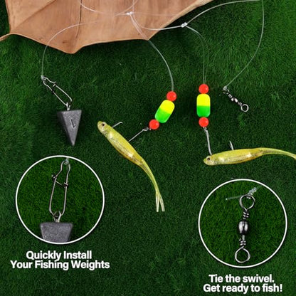 Alwonder 5-Pack Pompano Rigs Surf Fishing Rigs with Snell Floats, Saltwater Live Bait Rig Swivels Duo Lock Snaps Circle Wide Gap Kahle Hooks Rig for Beach Surf Casting Pier Jetty Fishing - color: Green & Yellow 5-Pack, size: #2/0 Circle Hook
