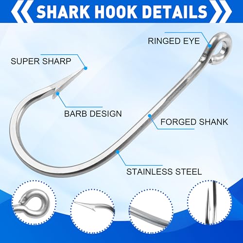Large Giant Shark Fishing Hooks Saltwater,12pcs Forged Alligator Tuna Hooks Big Game Stainless Steel J Fish Hooks Extra Strong for Shark Swordfish Tuna Catfish 5/0-13/0 - size: 6/0-12Packs