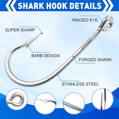Large Giant Shark Fishing Hooks Saltwater,12pcs Forged Alligator Tuna Hooks Big Game Stainless Steel J Fish Hooks Extra Strong for Shark Swordfish Tuna Catfish 5/0-13/0 - size: 8/0-12Packs