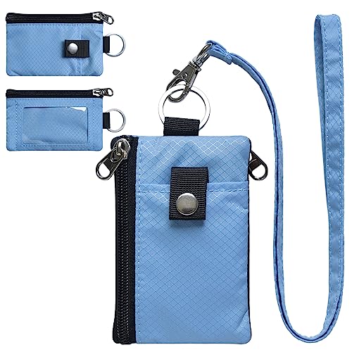 CHENSPRX Minimalist RFID Blocking Small Wallet with ID Window,WaterResistant Zip Id Case Wallet with Lanyard Keychain for Cards,Cash,Travel,Women,Men - color: LightBlue