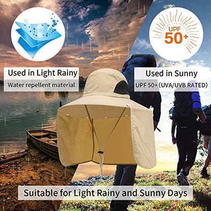 Sun Blocker Hats Outdoor Sun Protection Fishing Cap with Neck Flap Large Brim Outdoor Hat - color: Khaki