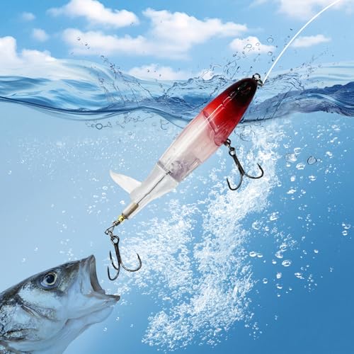1-Pack Topwater Fishing Lures & Crankbaits Set - High-Action Popper Bass Lures with Rotating Tail, Saltwater/Freshwater Hard Baits for Trout, Pike, Catfish | Vibrating Lure Kit with Storage Box - color: red