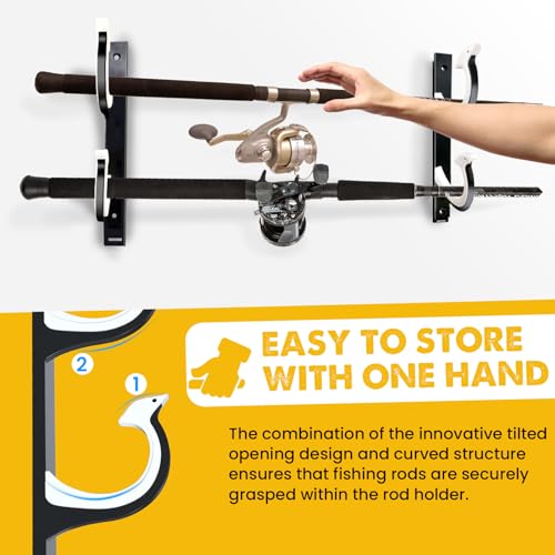 QudraKast Horizontal Fishing Rod Holder for Garage Wall Ceiling Mount - Fishing Pole Holders Fishing Rod Rack Holds Up to 4 Rods or Combos, Ideal Fishing Gift (2pack)