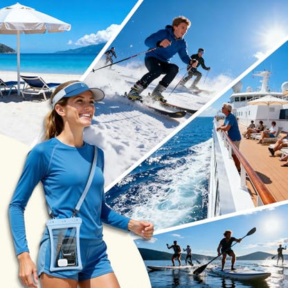 CACOE Floatable Waterproof Phone Pouch 2 Pack Up to 10.0",White+Light Blue | Floatable, IPX8 Waterproof Phone Case,Adjustable Lanyard,Dry Bags for Beach/Cruise/Travel/Camping/Kayak/Vacation Essentials - color: White+Light Blue, size: Up to 10.0"-Floatable