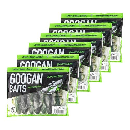 Googan Squad Bandito Bug Fishing Lures – Soft Bait for Bass Fishing, Swim Baits with Unique Kicking Action, Saltwater and Freshwater Fishing Gear, Pack of 6 (4 inches) - color: Black Blue Flake
