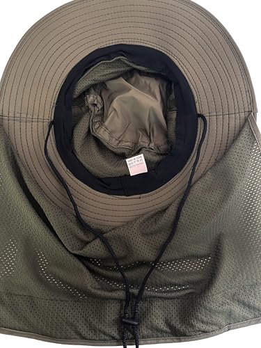 Men's Wide Brim Boonie Bucket Sun Hat with Neck Flap, High Visibility Reflective Stripes, UV Protection - color: Army Green