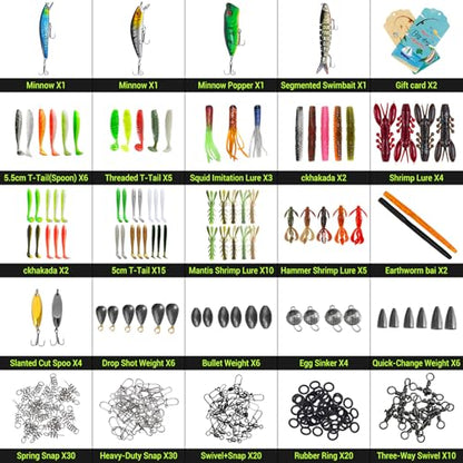 4 Layers Fishing Tackle Box, 605Pcs Fishing Gear Kit with Lures, Small Tool Kit Containing Gripper, Hook Remover, Plier, Accessories, Greeting Cards, Complete Fishing Box for Beginners, Adults