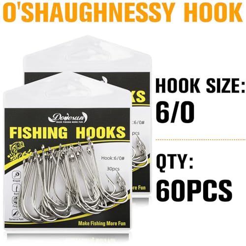 Dovesun Fishing Hooks Saltwater O'Shaughnessy Fishing Hooks 100/80/70/60/50pcs Stainless Steel Forged J Hooks Trolling Sea Bass Striper Cod Bluefish Striped Bass 1# 2# 4# 6# 1/0-8/0 - color: 6-0*60PCS