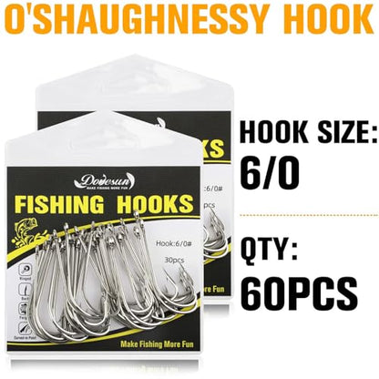 Dovesun Fishing Hooks Saltwater O'Shaughnessy Fishing Hooks 100/80/70/60/50pcs Stainless Steel Forged J Hooks Trolling Sea Bass Striper Cod Bluefish Striped Bass 1# 2# 4# 6# 1/0-8/0 - color: 6-0*60PCS
