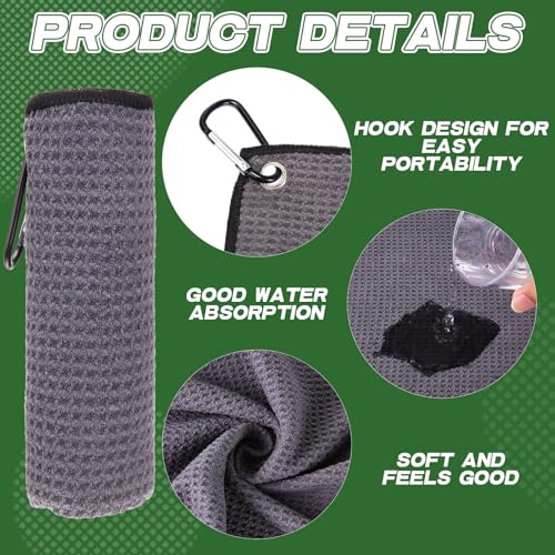 Batiyeer 12 Pcs Golf Towel Bulk for Golf Bags Microfiber Fabric Towel with Clip Waffle Pattern, Fitness, Camping, Hiking, Yoga - color: Gray