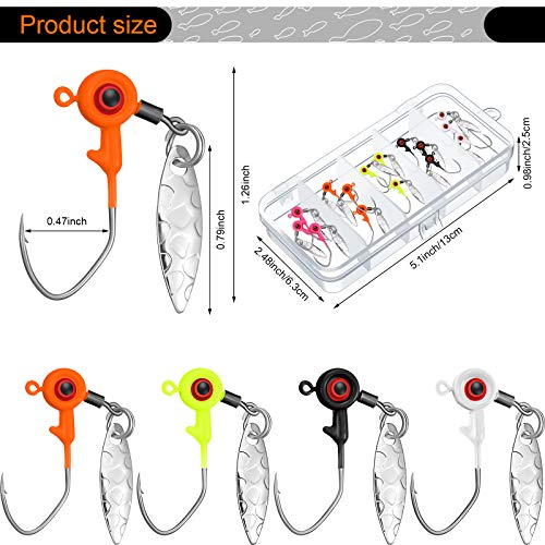 Skylety 15 Pcs Fishing Jig Heads Kit Fishing Lures Crappie Jig Road Heads Hook with Spinner Plastic Box for Freshwater Runner Bass - size: 1/8 oz