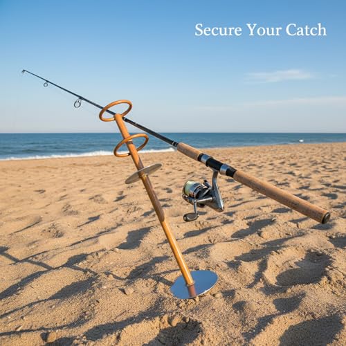 Solid Wood Fishing Rod Holder with Ground Spike for Beach, Riverbank, and Shore Fishing