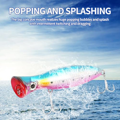 Large Top Water Popper Lure: 2pcs 3D Eyes Tuna Popper Saltwater Fishing Lures for Surf Fishing Gt Tuna Kingfish Large Predator Fish - color: Light Yellow Green
