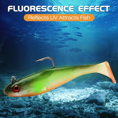 Pre-Rigged Soft Fishing Lures Jig Head Paddle Tail Swimbait for Bass Walleye Trout Crappie Fishing Gear for Saltwater Freshwater - size: 2.75"-0.23oz