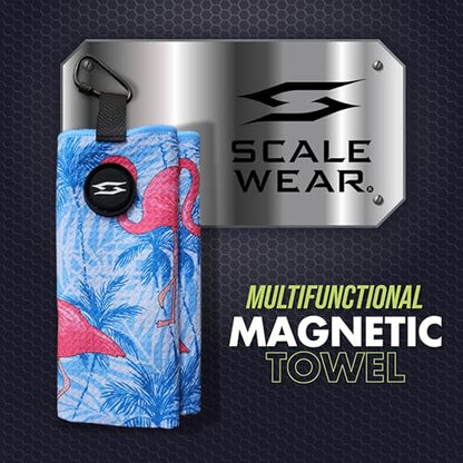 Magnetic Microfiber Waffle Golf Towel – Large 16"x24" Clean Golf Club Ball Magnet Clip to Hang on Bag Cart Strong Premium Strength Ultra Absorbent Gear Tropical Men (Large Flamingo Palms) - color: Large Flamingo Palms