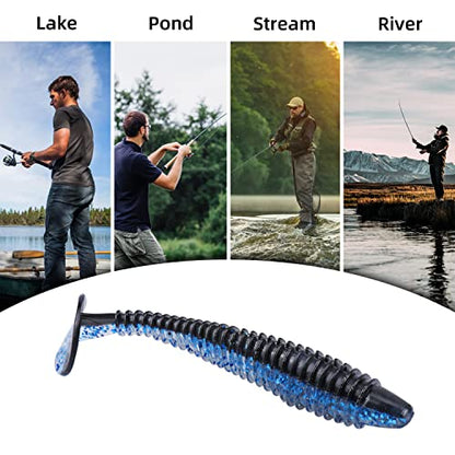 Paddle Tail Swimbaits 100/80/50PCS, 5/4/3/2 inch Soft Fishing Lures Bulk Pack – Durable Lifelike Action Lures for Bass, Trout, Crappie – Freshwater & Saltwater Fishing Gifts - color: Blue-Black, size: 4in, 80pcs