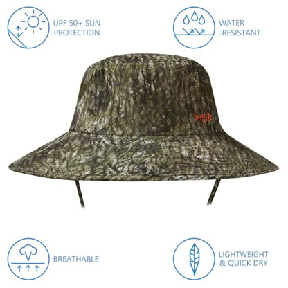BASSDASH UPF 50+ Breathable Sun Hat with Removable Face Cover and Neck Flap Wide Brim Bucket Hat for Fishing Hiking Men Women - color: Moss Wood