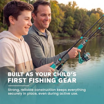 DaddyGoFish Spinning Fishing Rod and Reel Combo Set with Tackle Box | Kids Fishing Pole | Carbon Fiber Telescopic Fishing Rod Kit | Spinning Reel for Travel Saltwater Freshwater Fishing Gear Kit - color: Mint