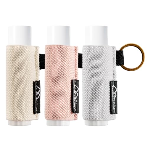WK IEASON - Lip Balm Holder Keychain Clip On Lipstick/Chapstick Sleeve, Tight-Knit and Elastic (Pink/Light beige/Grey) - color: Pink/Light Beige/Grey