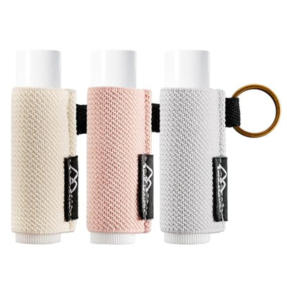 WK IEASON - Lip Balm Holder Keychain Clip On Lipstick/Chapstick Sleeve, Tight-Knit and Elastic (Pink/Light beige/Grey) - color: Pink/Light Beige/Grey